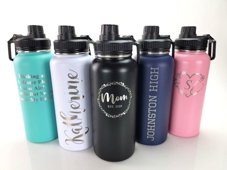 Personalized 32oz Water Bottle, Custom Engraved, Insulated Stainless Steel, Spill Proof Lid, With Handle, Personalized Gift, Name Bottles zdjęcie 8