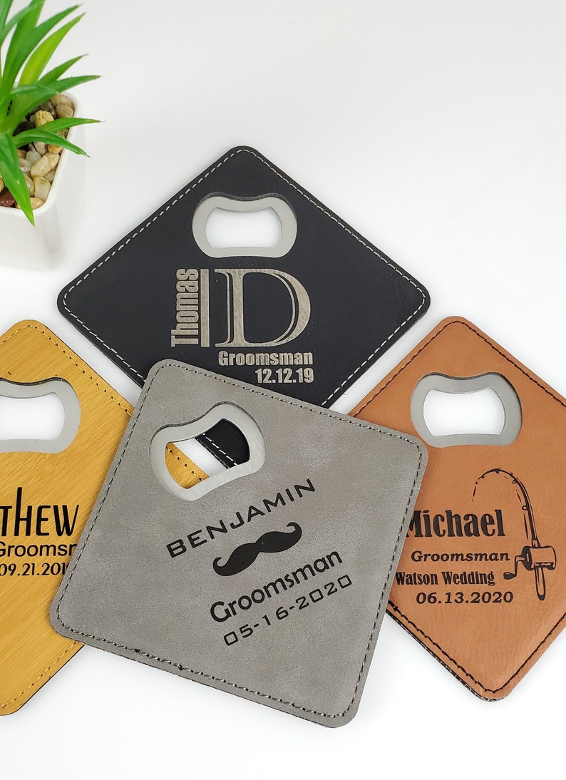 Groomsmen Gift Coaster Bottle Opener Wedding Favor Groomsmen Etsy