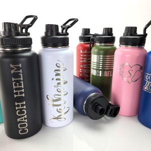 Personalized 32oz Water Bottle, Custom Engraved, Insulated Stainless Steel, Spill Proof Lid, With Handle, Personalized Gift, Name Bottles image 2