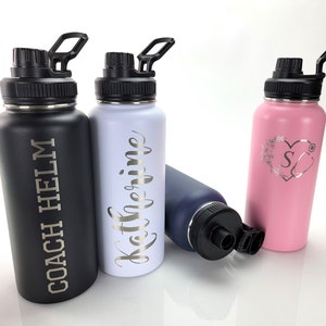 Personalized 32oz Water Bottle, Custom Engraved, Insulated Stainless Steel, Spill Proof Lid, With Handle, Personalized Gift, Name Bottles image 10