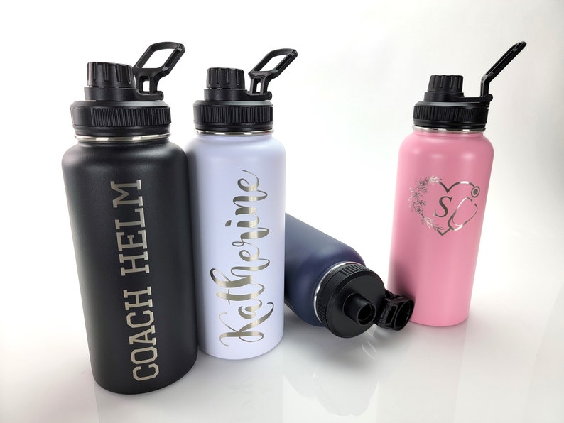 Personalized 32oz Water Bottle, Custom Engraved, Insulated Stainless Steel, Spill Proof Lid, With Handle, Personalized Gift, Name Bottles image 10