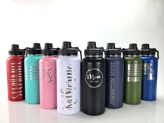 Personalized 32oz Water Bottle, Custom Engraved, Insulated Stainless Steel, Spill Proof Lid, With Handle, Personalized Gift, Name Bottles