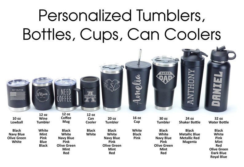 Personalized Custom Engraved Tumblers, Insulated Coffee Cup, Travel Mug, Stainless Steel Tumbler, Monogram Tumbler, CRU CUPS, Customized Cup 