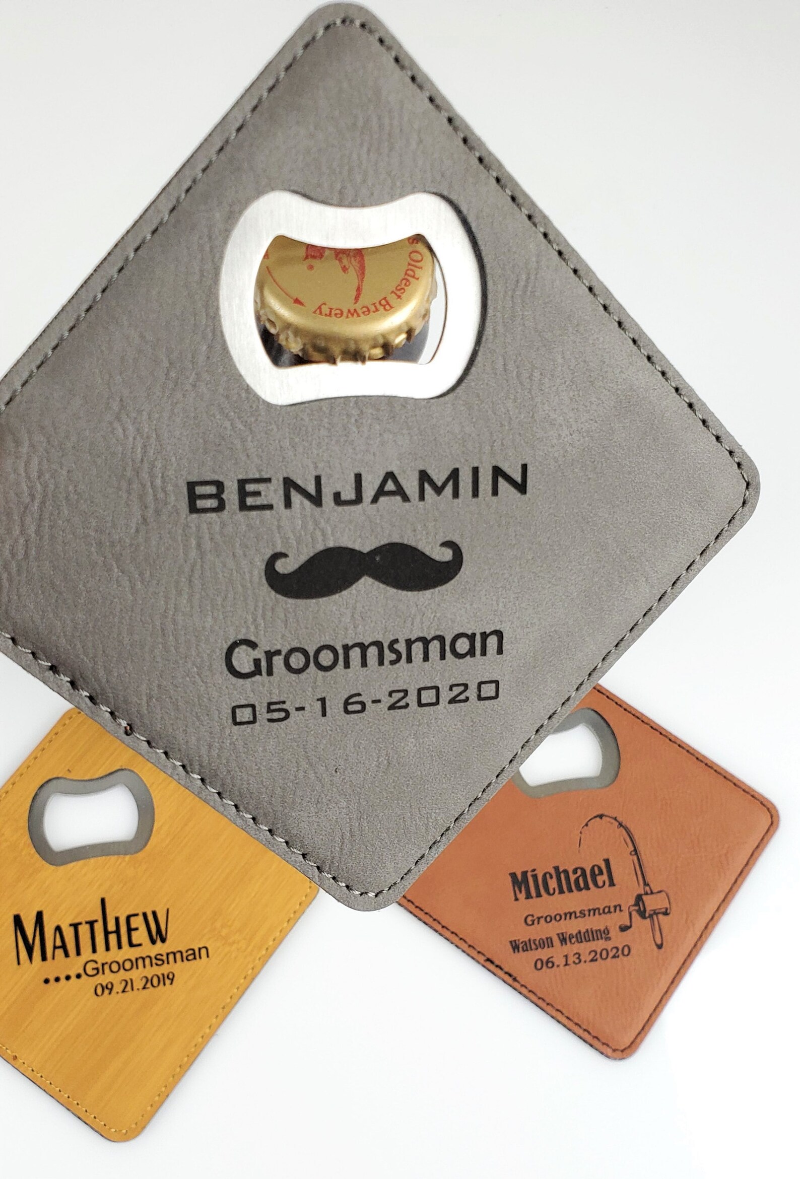 Groomsmen Gift Coaster Bottle Opener Wedding Favor Groomsmen Etsy
