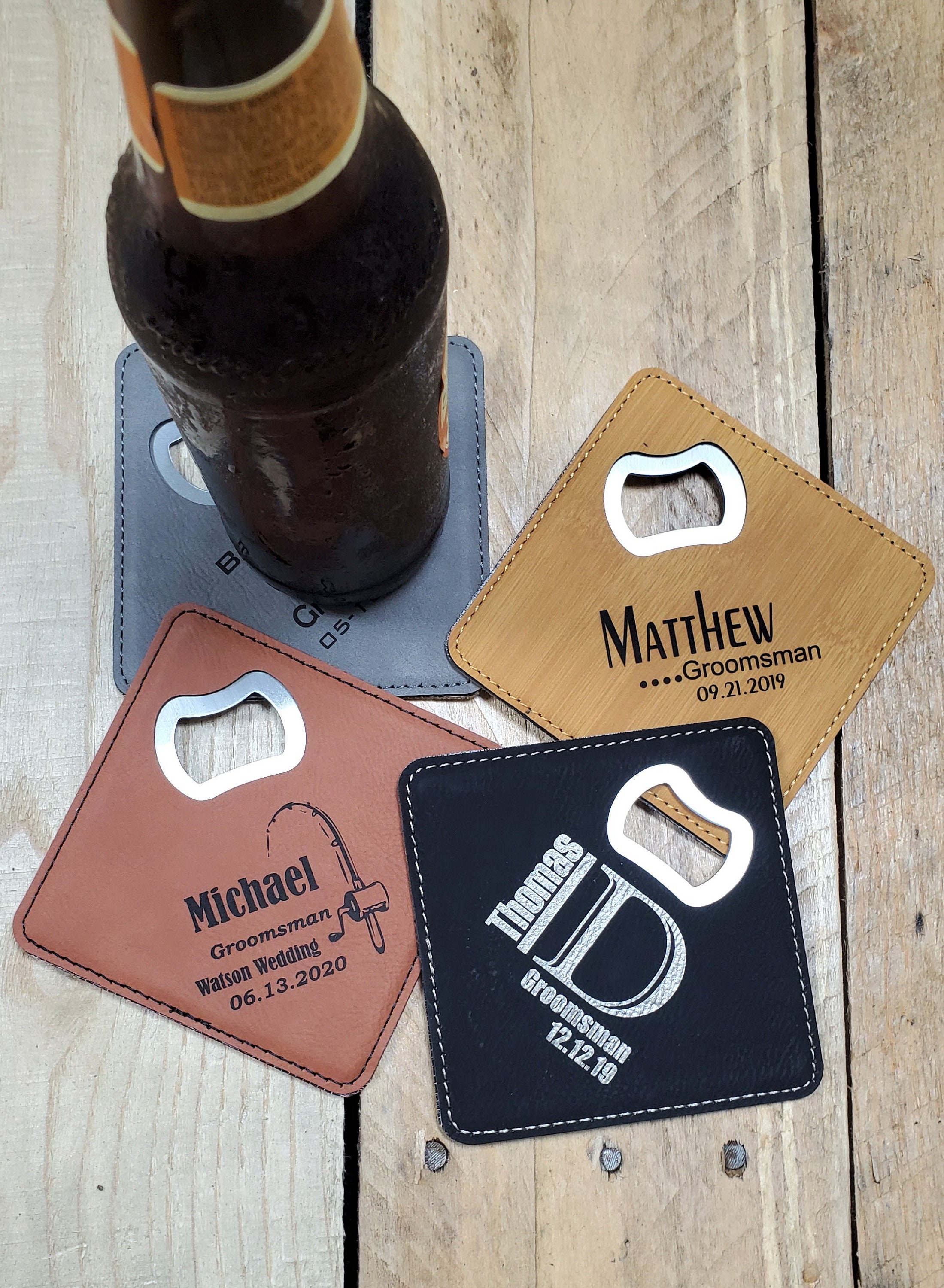 Groomsmen Gift Coaster Bottle Opener Wedding Favor Groomsmen Etsy