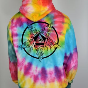 Pizza Illumanti Frente e Costas Psicodélico Pastel Tie Dye Moletom Masculino Hipster Indie Goth Swag Dope Hype Tattoo