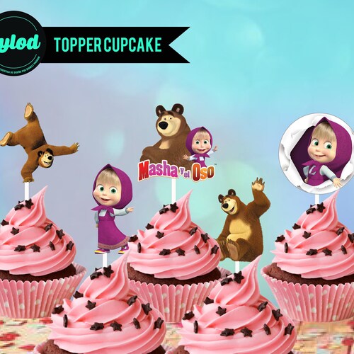 Masha and the Bear Cake &amp; Cupcake Topper Printable Digital - Etsy