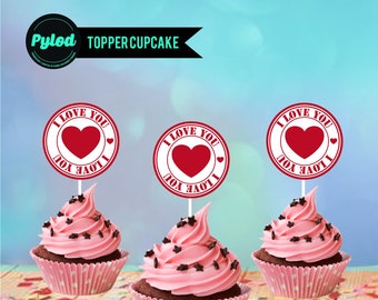 DIY Print at home Valentine's Day - Valentine's Day Cupcake Toppers - Cake Toppers - Cake Decoration - Valentine's Day Party Decor