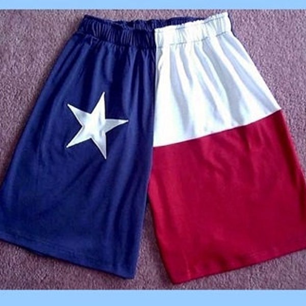 Lone Star Knit Shorts designed by Stately to represent the Texas Flag. Often seen being worn by guys or gals.