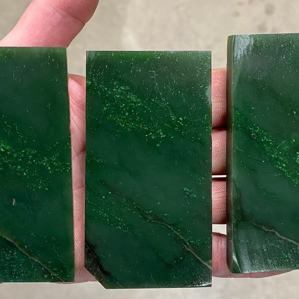 Nephrite Jade With Chromium Flecks  - 3 Slabs = 331 Grams