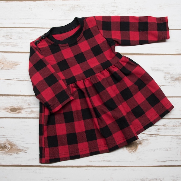 Robe carreaux rouges et noirs Buffalo pour bébés et fillettes de 1 mois à 10 ans