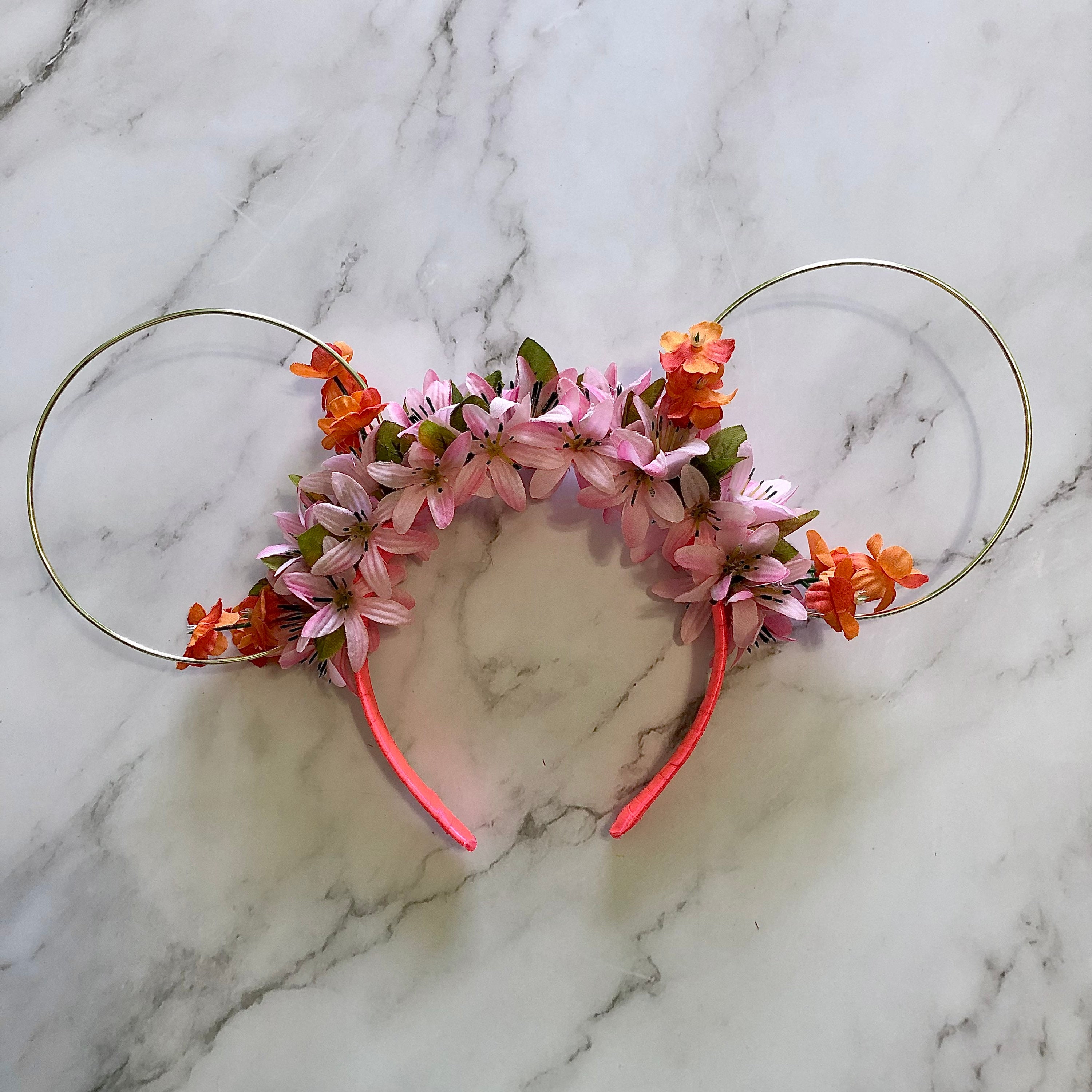 Floral Mickey Ears - Pink and Orange - Etsy display picture 2
