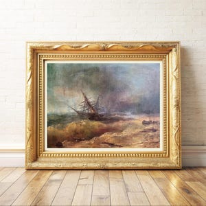 Arte mural original de un océano tormentoso. Pintura al óleo vintage ucraniana sobre el mar. Pintura al óleo fotorrealista de un velero. Pintura al óleo antigua firmada de un puerto deportivo.