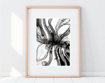 ORIGINAL abstract BLACK WHITE small painting. Minimalist Ink pen line drawing. Contemporary interior graphic design. Loft painting wall art.