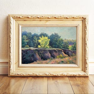 ORIGINAL Vintage Landscape Ukrainian oil painting. Impressionist signed fine art. Summer Tree nature horizontal green wall art decor, 1950s