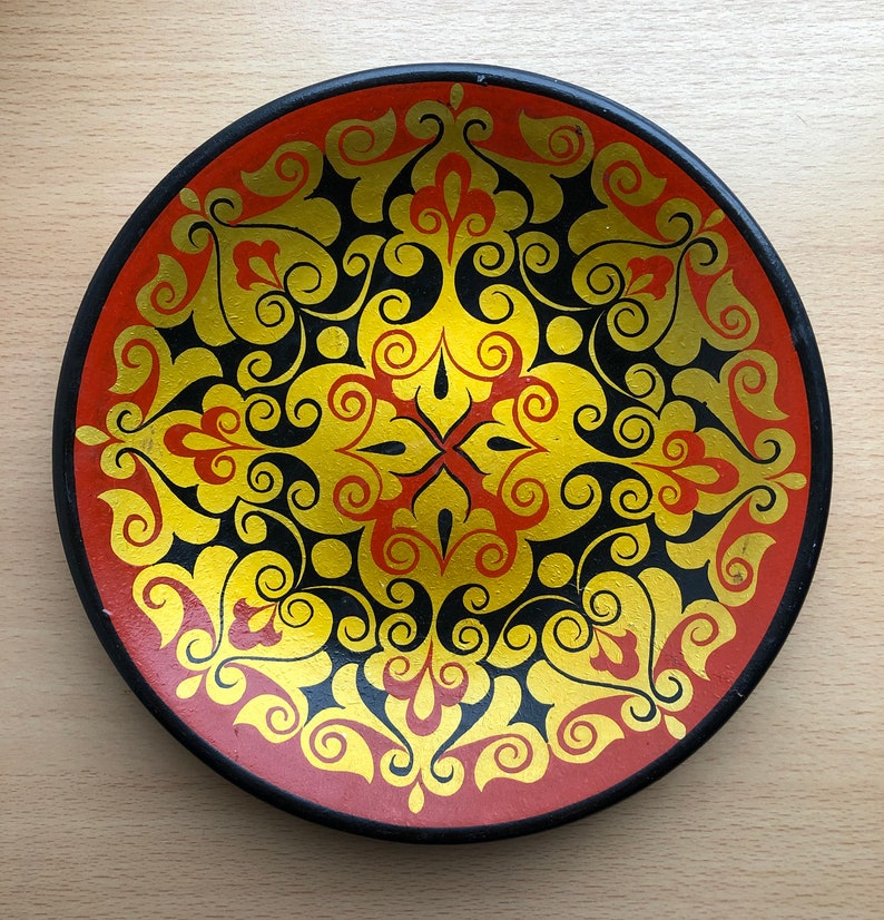 Vintage Round Wooden Decorative plate. Original East Etsy