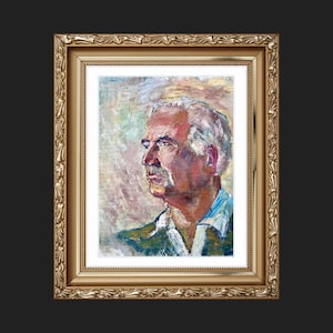 Pintura al óleo ORIGINAL de retrato masculino de época. Boceto de rostro masculino para pared. Pintura al óleo ucraniana de retrato de hombre en empastado moderno de mediados de siglo.