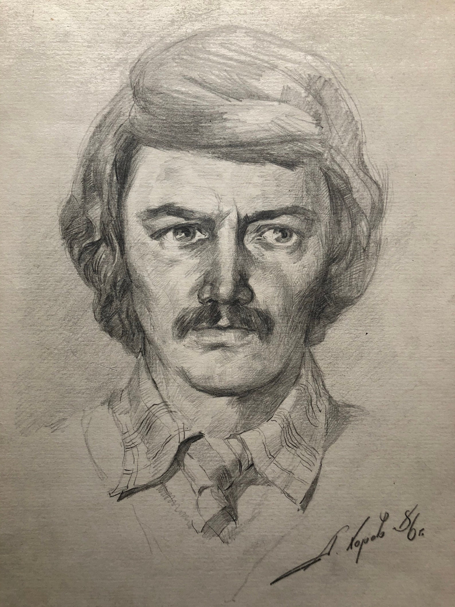 ORIGINAL Male Portrait classic drawing. Vintage graphite Etsy