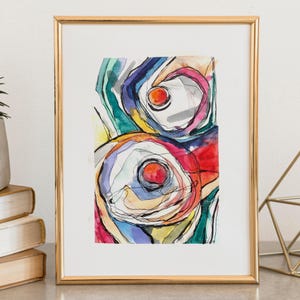 Dipinto ad acquerello astratto ORIGINALE. Disegno a penna a inchiostro. Arte murale con pennellate colorate. Dipinto ad acquerello contemporaneo da 8x12" per interni