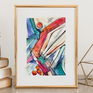 Dipinto ad acquerello astratto ORIGINALE. Disegno a penna a inchiostro. Arte murale con pennellate colorate. Dipinto ad acquerello contemporaneo da 8x12" per interni