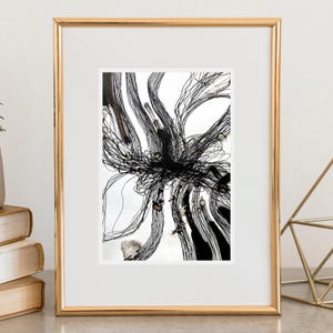 Dipinto astratto ORIGINALE BIANCO NERO piccolo. Disegno minimalista a penna a inchiostro. Design grafico contemporaneo per interni. Pittura da parete in stile loft.