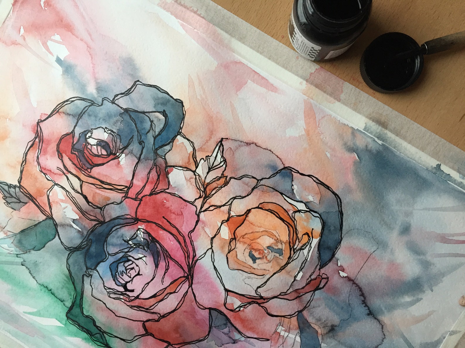 ORIGINAL Minimalist Flower Painting. Abstract ROSES painting. Etsy