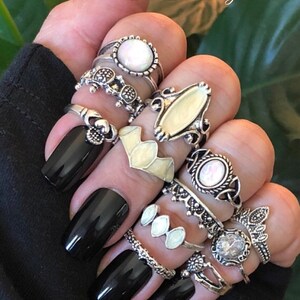 The Vampire Boho 12pc Boho Midi Knuckle Ring Stacking Set With Coffin and Bat Ring