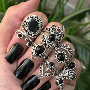 The Gothic Empress 8 pc silver stacking ring set