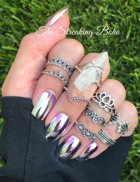 9pc Wire Wrapped Raw Clear Quartz Point Crystal 9pc Boho Knuckle