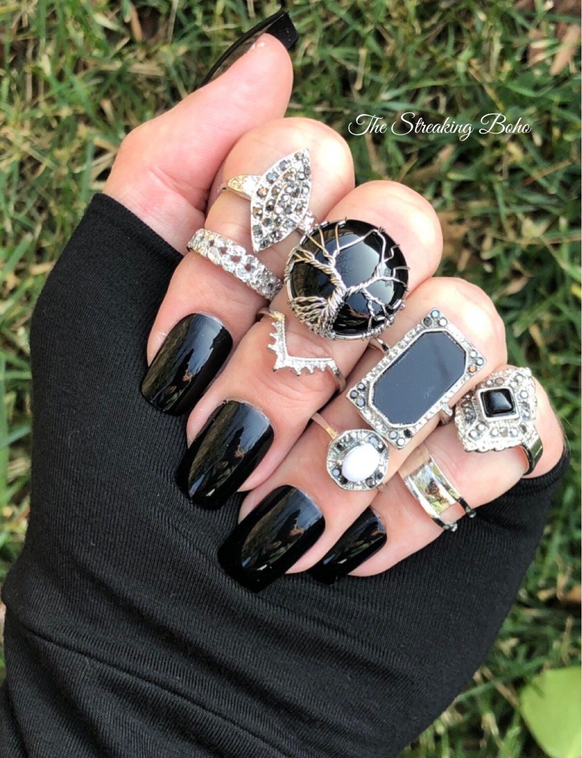 8pc Gothic Stacking Ring Set With Adjustable Wire Wrapped Tree of Life ...