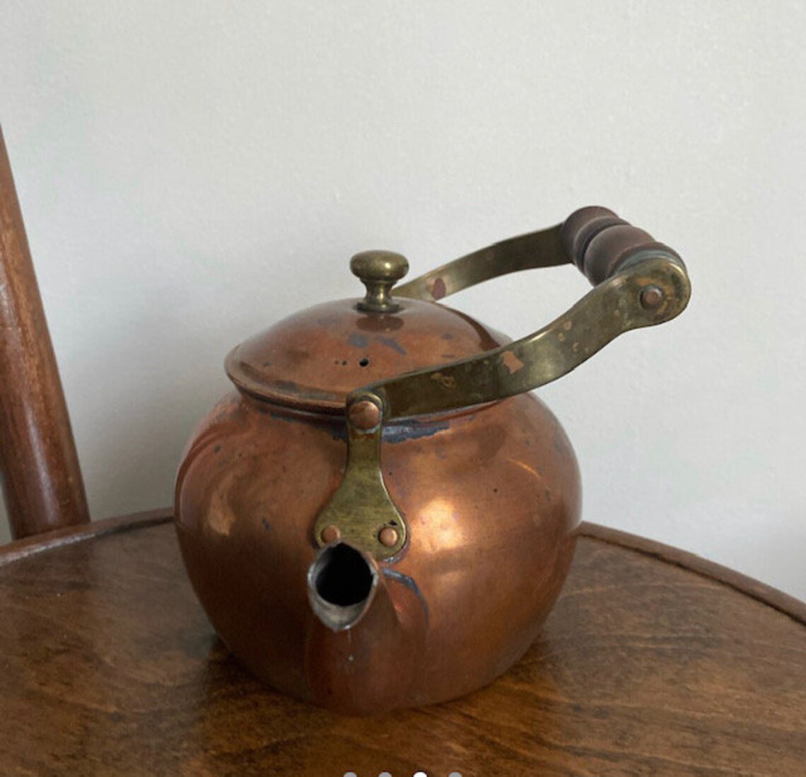 Vintage Antique Copper Tea Kettle Small Petite Wood Handle Etsy