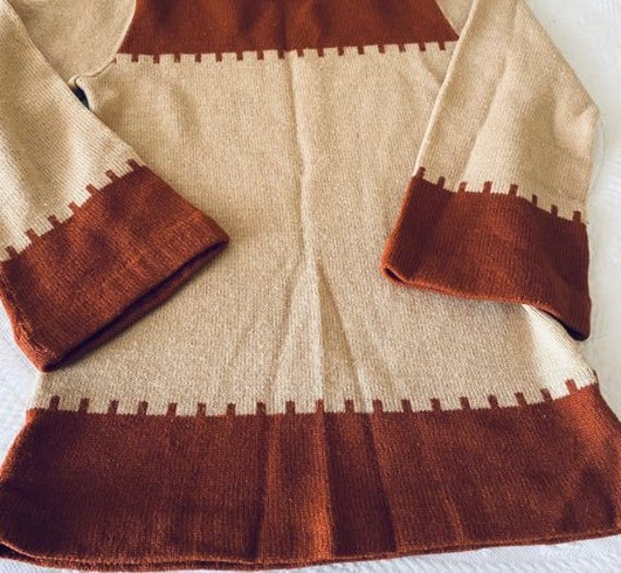 Vintage 1970s Boho Beige and Rust Brick Brown Lon… - image 2