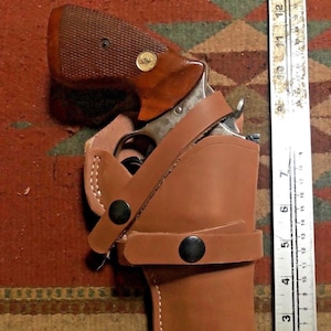 Leather Field Holster Fits S&W 586 686 66 19 10 Ruger GP100 Taurus 627 Colt Python King Cobra 4&quot; Barrel