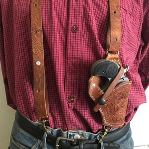 Leather Suspenders w/ Derringer Holster Fits Bond Arms Derringers with up to a 3" Barrel