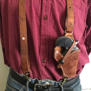 Leather Suspenders w/ Derringer Holster Fits Bond Arms Derringers with up to a 3&quot; Barrel