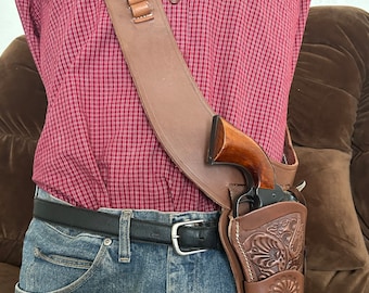 Western Leather Shoulder Carry Holster Fits Colt SAA 1873 Ruger Wrangler Single Six & Vaquero w Loops