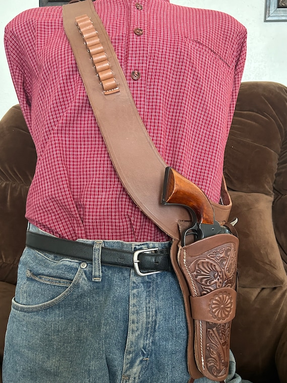 Modestone 357/38 Right Cross Draw High Ride/Rise Holster Pistolengürtel Leather 34