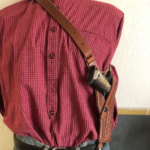 Leather Over the Shoulder Sling Holster Fits the Colt Model 1911 Kimber Ruger Springfield RIA Citadel image 1