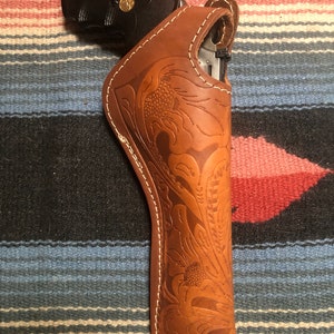 Soft Lined Leather Thumb Break Holster Fits S&W 586 686 66 19 10 Ruger GP100 Taurus 66 627 Floral Scroll w/ Full Cover