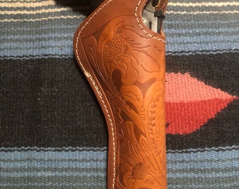 Soft Lined Leather Thumb Break Holster Fits S&W 586 686 66 19 10 Ruger GP100 Taurus 66 627 Floral Scroll w/ Full Cover