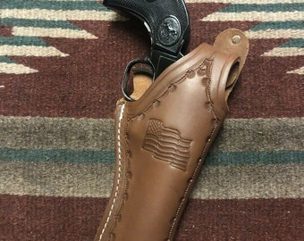 Leather Field Holster FITS Heritage Rough Rider Ruger Single Six & Wrangler Uberti Stallion 4 3/4" w USA Flag