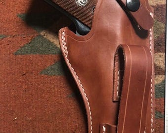 Ruger Mark I II III IV Tanned Leather Holster w Magazine Pouch Mk & Standard 4.75, 5.5, 6, 6.88 Barrels