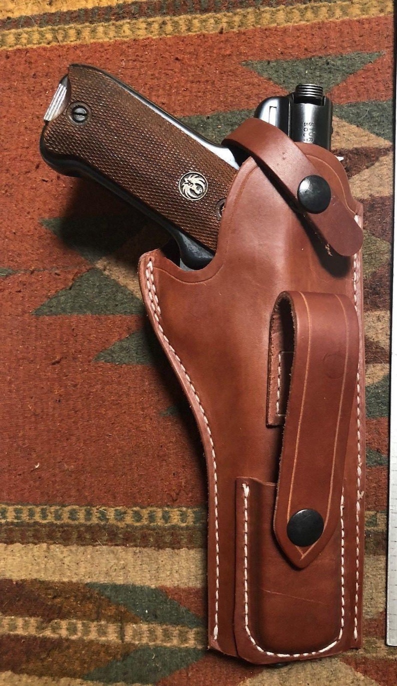 Funda de cuero curtido Ruger Mark I II III IV con portacargador, cañones Mk y estándar de 4,75, 5,5, 6 y 6,88 imagen 1