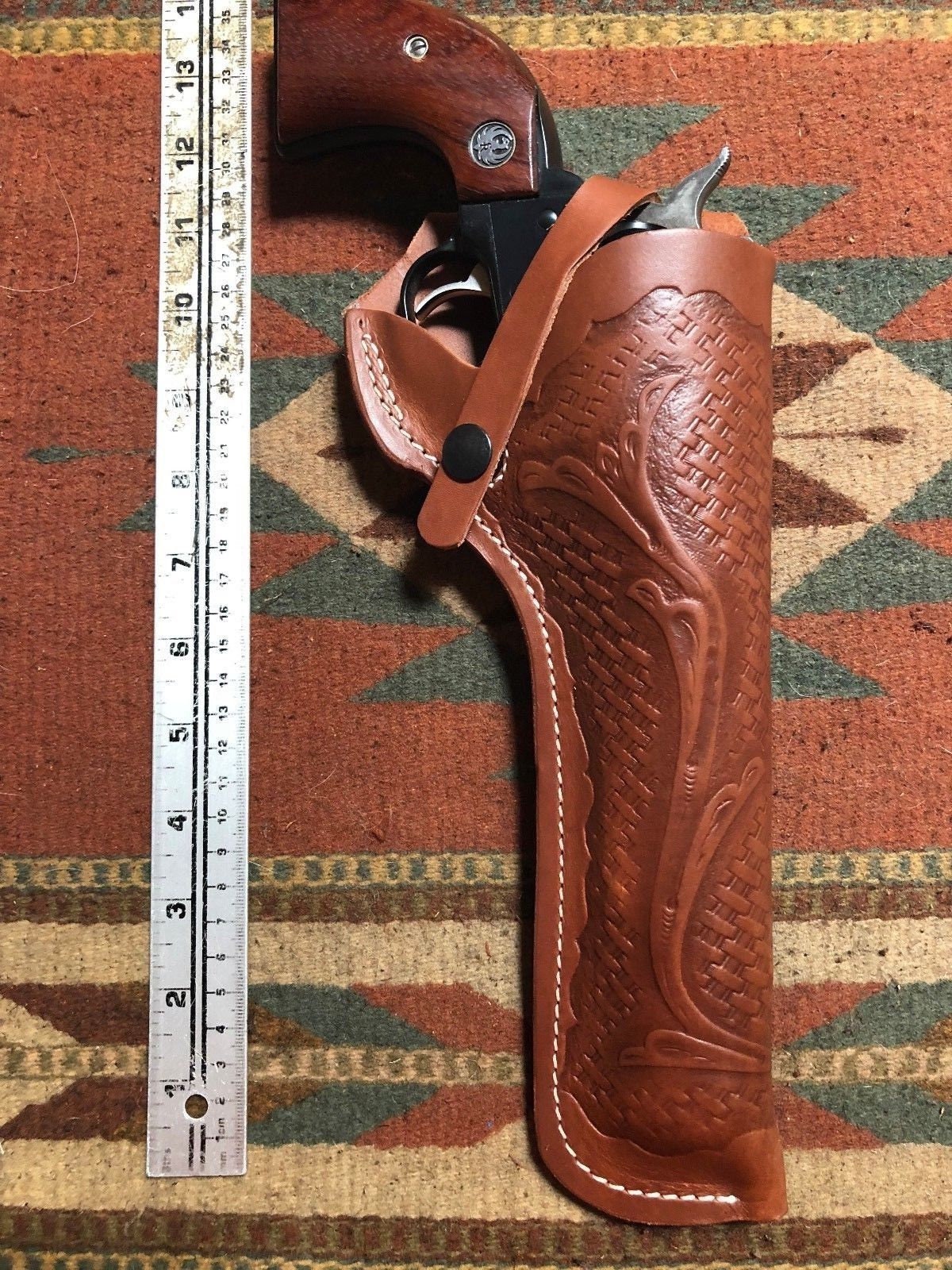 Leather Paddle Holster For Ruger Blackhawk 357/41 Mag 6.5" Barrel - Right Hand OWB Holster With Retention Strap, Brown