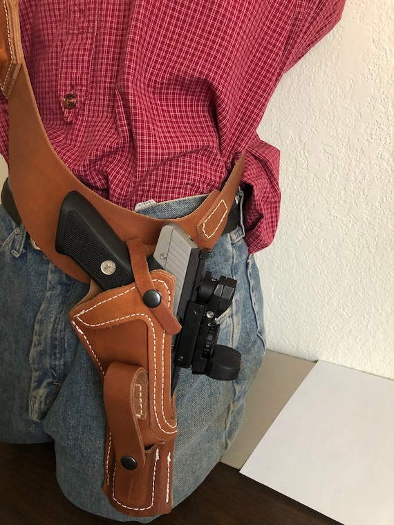 Masc Premium Nubuck Leather Shoulder Holster W/ Single Mag Carrier For Ruger Pistol (Right Hand, Horizontal)