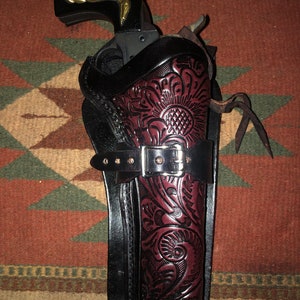 Western Leather Cowboy Holster Fits Colt SAA, Ruger Vaquero, Uberti Cattleman EMF 1873 Floral Scroll