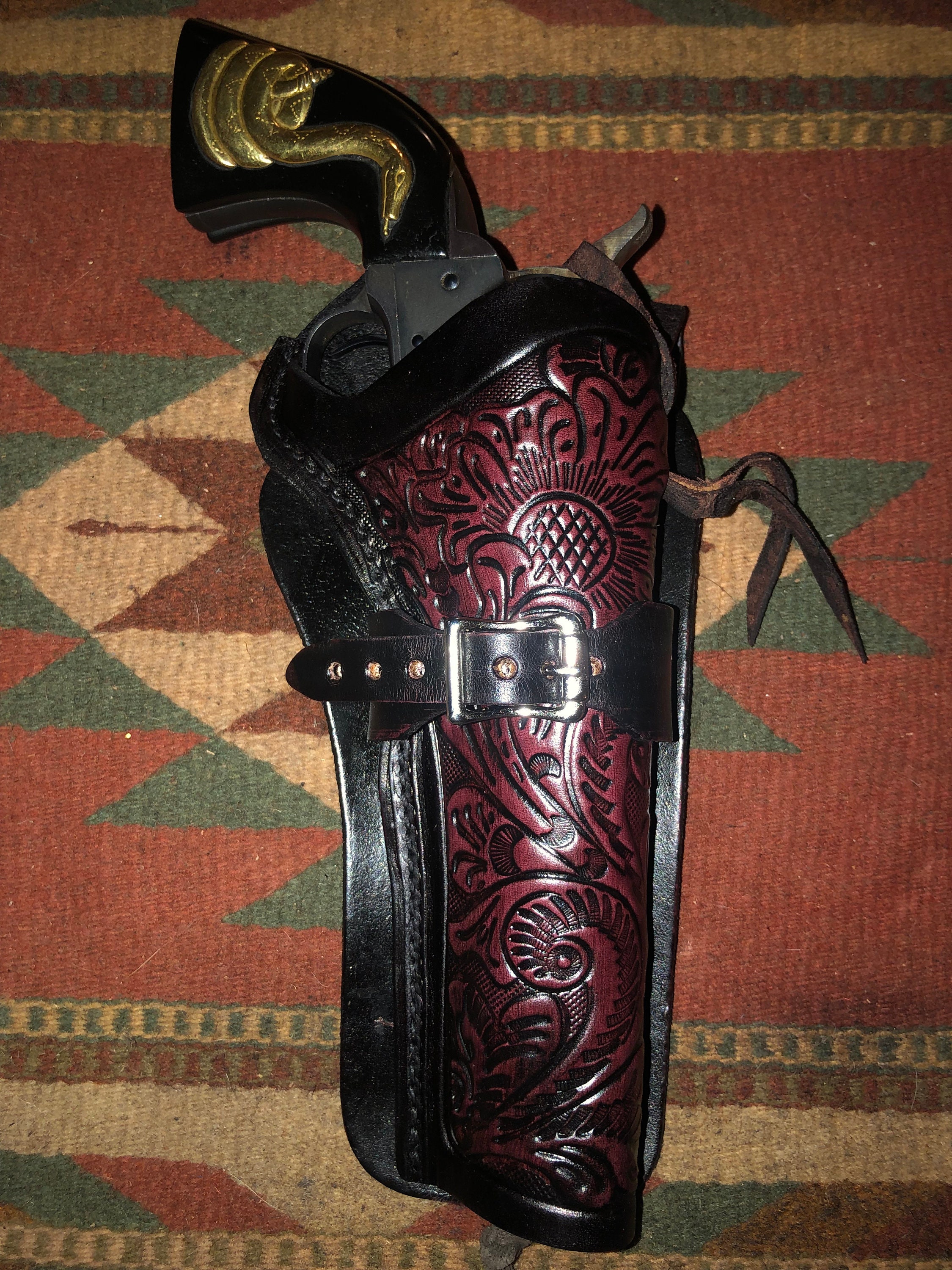 Western Leather Cowboy Holster Fits Colt SAA, Ruger Vaquero, Uberti Cattleman EMF 1873 Floral Scroll