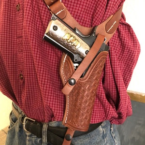 Leather Over the Shoulder Sling Holster Fits the Colt Model 1911 Kimber Ruger Springfield RIA Citadel image 2