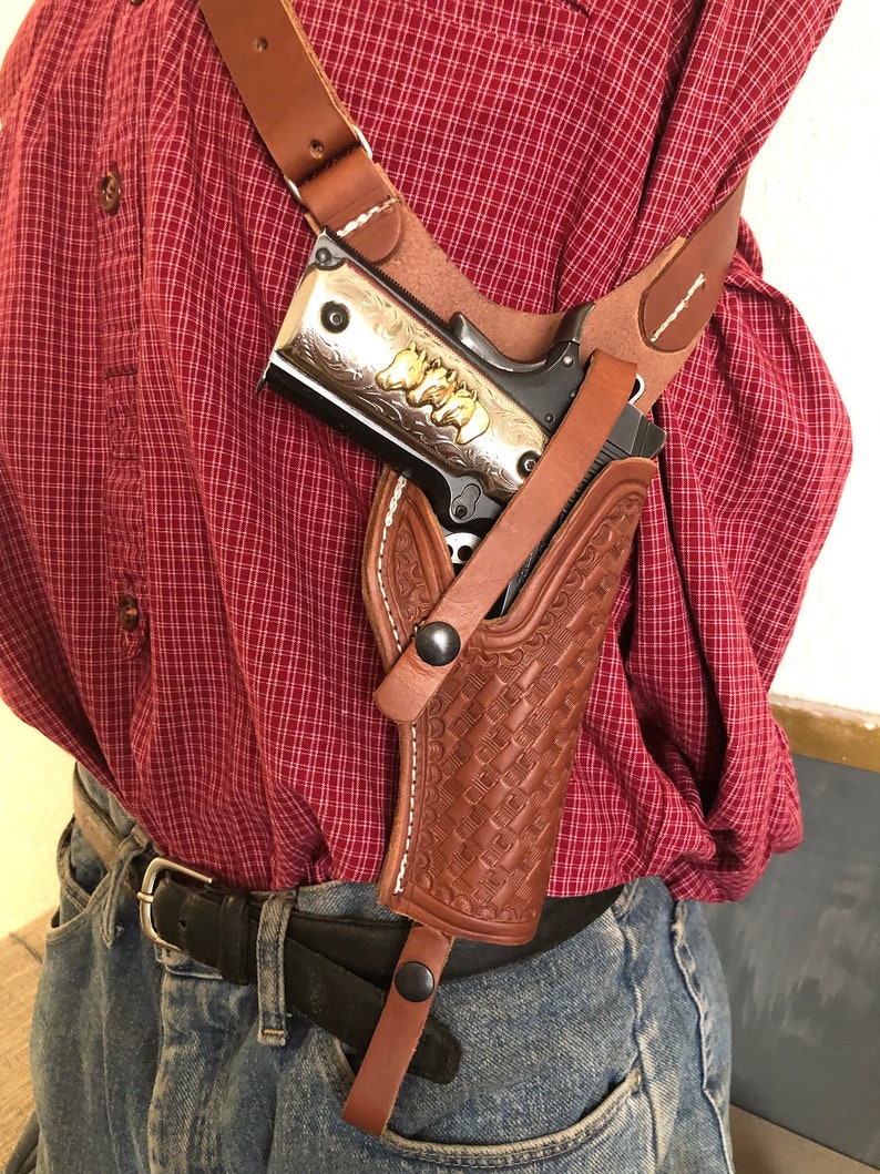 Leather Over the Shoulder Sling Holster Fits the Colt Model 1911 Kimber Ruger Springfield RIA Citadel image 2