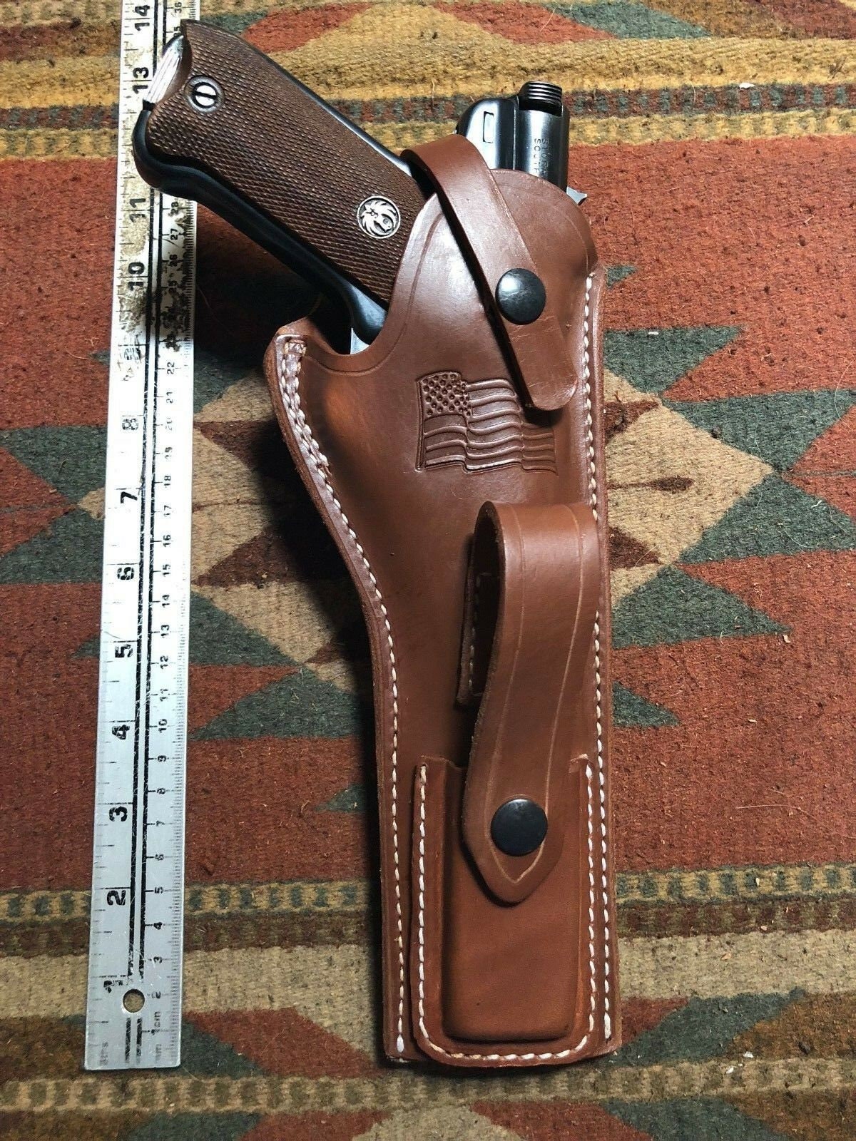 Ruger Mark I II III IV Tanned Leather Holster w Magazine Pouch Mk & Standard 4.75, 5.5, 6, 6.88 Barrels